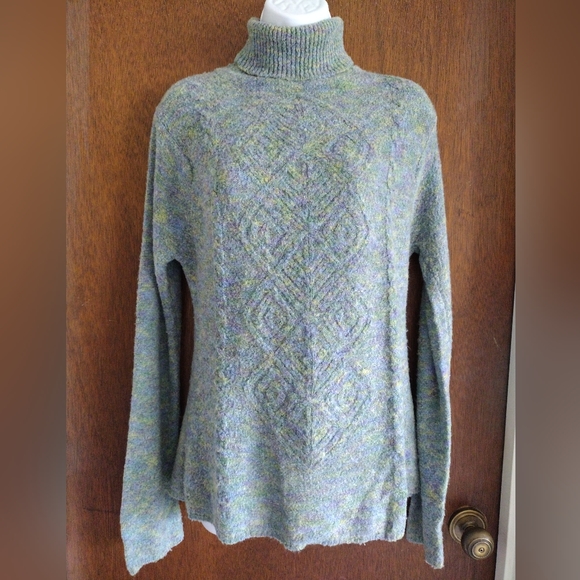 ICON Ombre Blue Green Purple Teal Knit Cable Turtleneck Medium - Picture 13 of 13